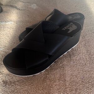 Sorel Black Platform Sandals